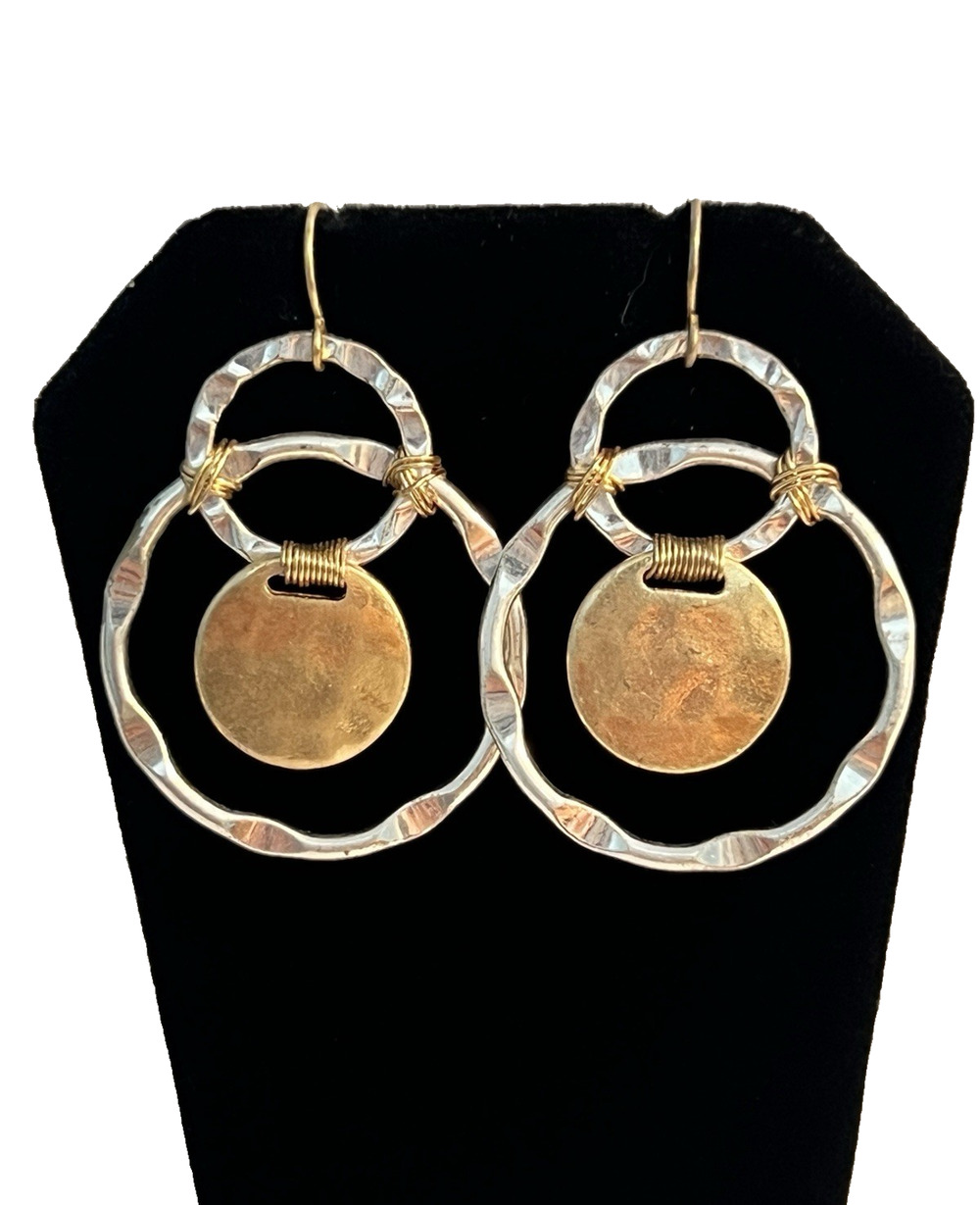 RLM Soho Gold Silver Two Tone Earrings Dangle Modernist Statement Pierced